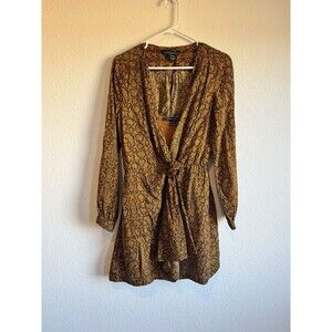 French Connection Women's Orange Brown Snakeskin Wrap Blouse Long Sleeve Chiffon